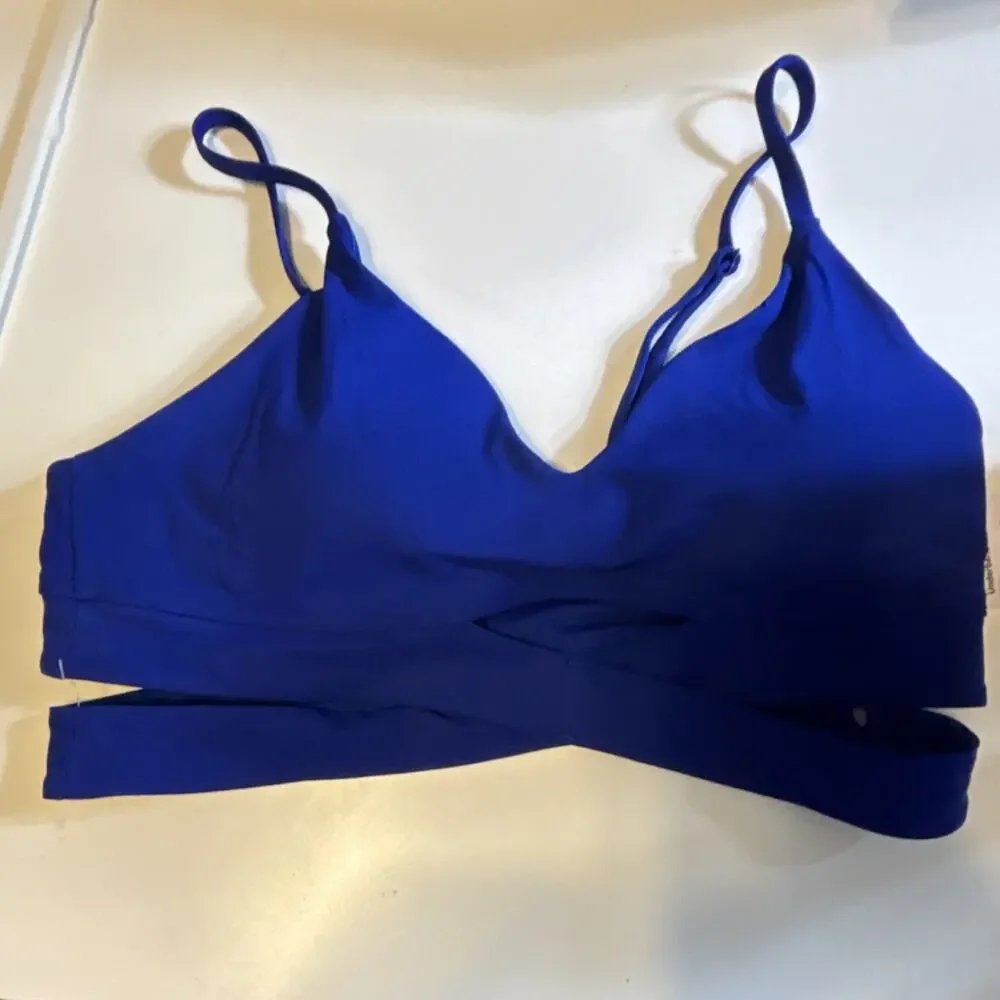 lululemon V-Neck Crossover Underband Sports Bra Wireless Pullover 10 C Blue